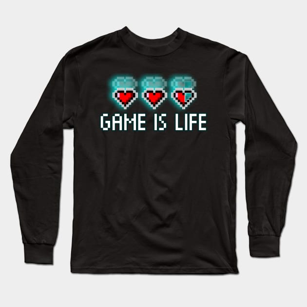 Game Is Life - 2D Hearts - Gaming Gamer 8-Bit Classic - Retro Style Pixel - Video Game Lover - Graphic Long Sleeve T-Shirt by MaystarUniverse
